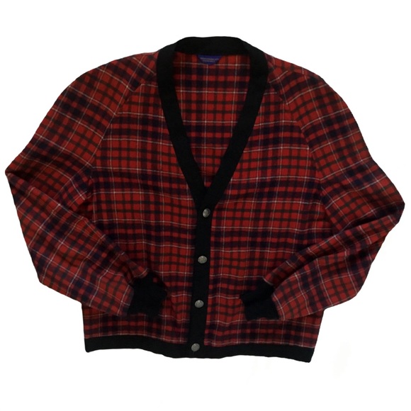 Pendleton Vintage V-neck Wool Sweater in Holiday Tartan Red Plaid. Sz. M - Picture 7 of 8